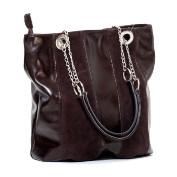 Geanta shopper de piele cu accesorii argintii