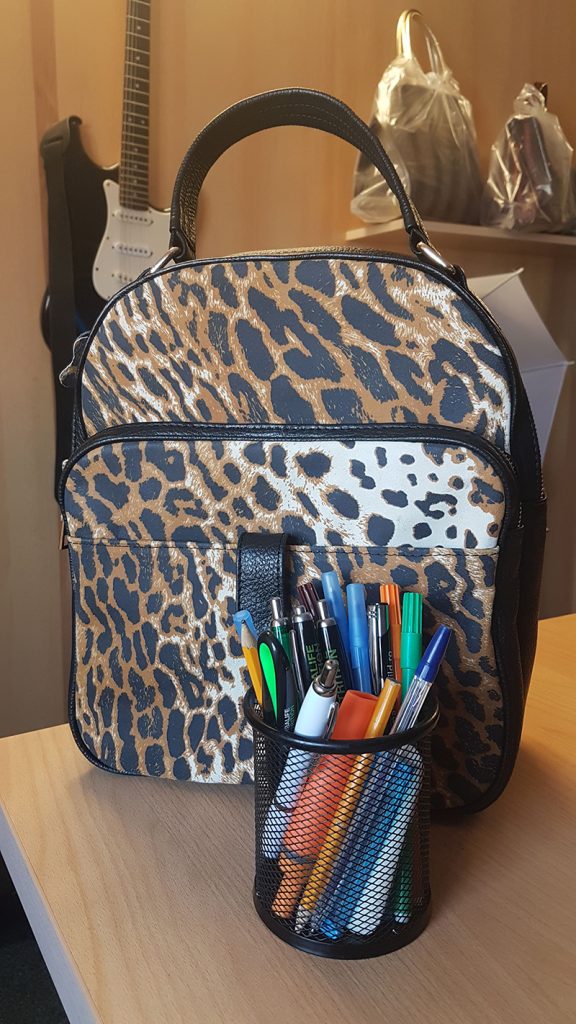 Rucsac de dama negru, cu animal print, din piele naturala