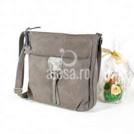 Geanta casual din piele moale gri, tip sarpe, Linda