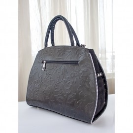 Geanta de dama neagra, din piele cu frunze in relief, Hera