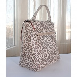 Geanta de dama office animal print, cu banda rosie, Mira cu inchizatoare tip funda