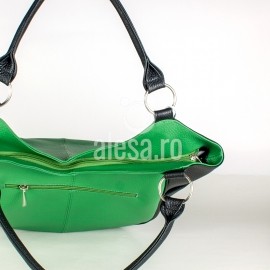 Geanta de dama verde inchis cu negru, mare, de umar, Carla