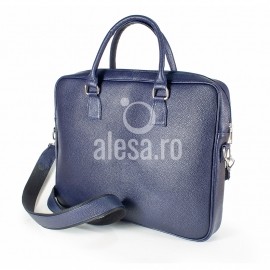 Geanta de laptop bleumarin din piele, unisex, Antonia