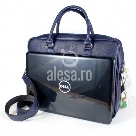 Geanta de laptop bleumarin din piele, unisex, Antonia