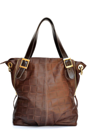 Geanta de piele Isabela, maro croco cu accesorii gold