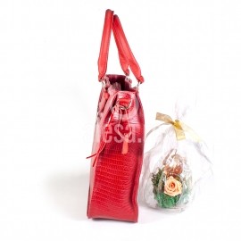 Geanta rosie, office , din piele croco, Amara