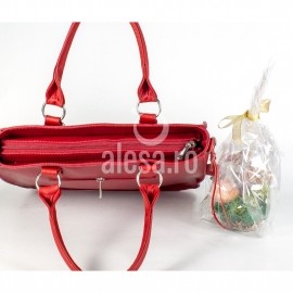 Geanta rosie, office , din piele croco, Amara