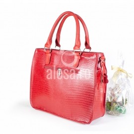 Geanta rosie, office , din piele croco, Amara