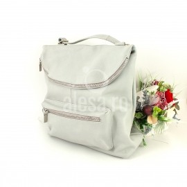 Geanta tip rucsac, din piele gri deschis, Tania