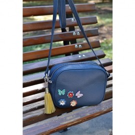 Poseta cross-body cu ornamente tip flori, poseta din piele