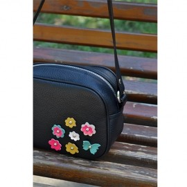 Poseta cross-body cu ornamente tip flori, poseta din piele