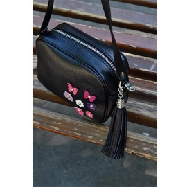 Poseta cross-body cu ornamente tip flori, poseta din piele