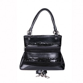 Poseta din piele in combinatie de culori si materiale