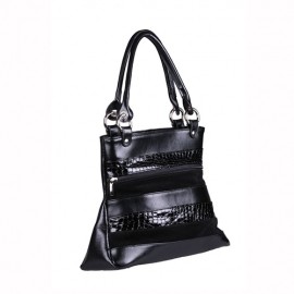 Poseta din piele in combinatie de culori si materiale