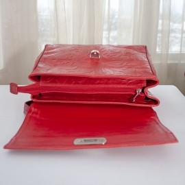 Poseta eleganta office din piele rosie cu motiv frunze, Valena