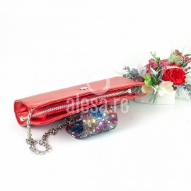 Poseta plic rosie cu capac multicolor, Miranda