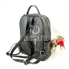 Rucsac de dama casual negru, din piele naturala croco, Times