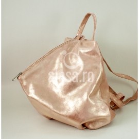 Rucsac de dama din piele rose pudra cu tenta aurie, Chic