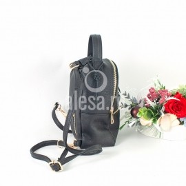 Rucsac de dama negru, mic, din piele naturala, Bamby