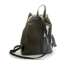 Rucsac de dama maro-verzui-auriu, din piele naturala, Mozaic